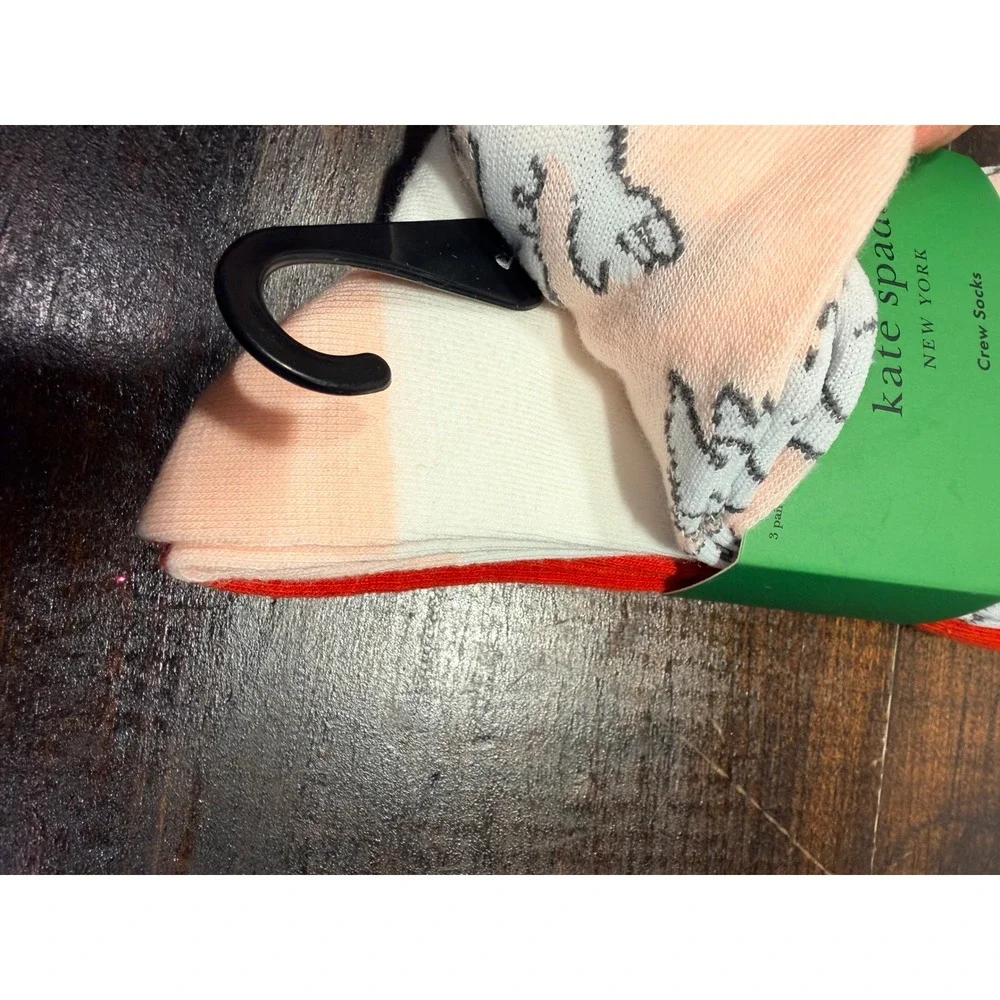Kate‎ Spade New York 3 Pack Crew Socks Pink Bird Heart Red White One Size